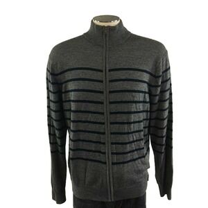 Michael Kors Full Zip Mockneck Sweater XL Blue Gray Stripe Wool Acrylic Mens